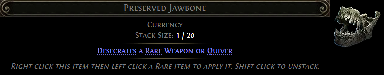 MMOJUGG Path of Exile 2 Preserved Jawbone * 5 Details View of Item Function and Use